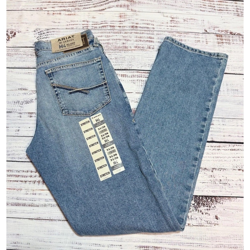 Ariat M4 Relaxed Straight Jeans 31x36 Light Wash Stretch Denim Mens western nwt